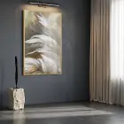 Lüks Tüy Altın Bej Tonlar Tekli Gold Metal Çerçeveli Cam Tablo Yatak Odası