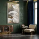 Lüks Tüy Altın Bej Tonlar Tekli Gümüş Metal Çerçeveli Cam Tablo Ev Dekorasyonu