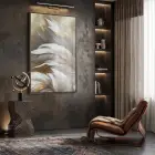 Lüks Tüy Altın Bej Tonlar Tekli Siyah Metal Çerçeveli Cam Tablo Salon Oturma