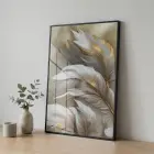 Lüks Tüy Altın Bej Tonlar Tekli Siyah Metal Çerçeveli Cam Tablo Salon Oturma
