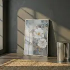 Büyülü Çiçekler Yeşil Altın Tonları Tekli Beyaz Metal Çerçeveli Cam Tablo Duvar Salon