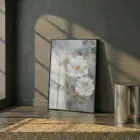 Büyülü Çiçekler Yeşil Altın Tonları Tekli Siyah Metal Çerçeveli Cam Tablo Ev Dekorasyonu