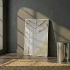 Soyut Yaprak Altın Bej Tekli Beyaz Metal Çerçeveli Cam Tablo Duvar Salon Aksesuarları