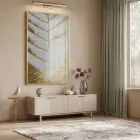 Soyut Yaprak Altın Bej Tekli Gold Metal Çerçeveli Cam Tablo Duvar Salon Aksesuarları
