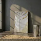 Soyut Yaprak Altın Bej Tekli Gold Metal Çerçeveli Cam Tablo Duvar Salon Aksesuarları