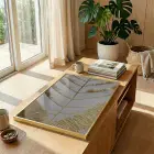 Soyut Yaprak Altın Bej Tekli Gold Metal Çerçeveli Cam Tablo Duvar Salon Aksesuarları