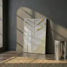 Soyut Yaprak Altın Bej Tekli Gümüş Metal Çerçeveli Cam Tablo Ev Dekorasyonu Oda