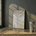 Soyut Yaprak Altın Bej Tekli Siyah Metal Çerçeveli Cam Tablo Yatak Odası Koridor