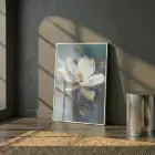 Manolya Çiçeği Mistik Yeşil Tonlar Tekli Beyaz Metal Çerçeveli Cam Tablo Ev Dekorasyonu