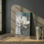 Manolya Çiçeği Mistik Yeşil Tonlar Tekli Gold Metal Çerçeveli Cam Tablo Yatak Odası