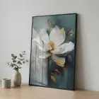 Manolya Çiçeği Mistik Yeşil Tonlar Tekli Siyah Metal Çerçeveli Cam Tablo Duvar Salon