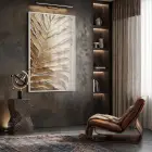 Dokulu Yaprak Sıcak Altın Tekli Beyaz Metal Çerçeveli Cam Tablo Yatak Odası Koridor