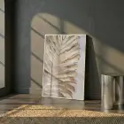Dokulu Yaprak Sıcak Altın Tekli Beyaz Metal Çerçeveli Cam Tablo Yatak Odası Koridor