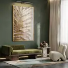 Dokulu Yaprak Sıcak Altın Tekli Gold Metal Çerçeveli Cam Tablo Ev Dekorasyonu Oda