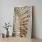 Dokulu Yaprak Sıcak Altın Tekli Gold Metal Çerçeveli Cam Tablo Ev Dekorasyonu Oda