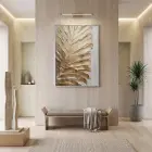 Dokulu Yaprak Sıcak Altın Tekli Gümüş Metal Çerçeveli Cam Tablo Poster Dekoratif Obje