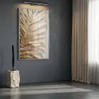 Dokulu Yaprak Sıcak Altın Tekli Gümüş Metal Çerçeveli Cam Tablo Poster Dekoratif Obje
