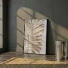 Dokulu Yaprak Sıcak Altın Tekli Siyah Metal Çerçeveli Cam Tablo Ev Dekorasyonu Oda