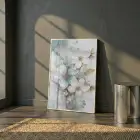 Hassas Çiçekler Su Yeşili Pastel Tekli Beyaz Metal Çerçeveli Cam Tablo Ev Dekorasyonu