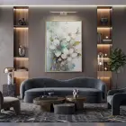 Hassas Çiçekler Su Yeşili Pastel Tekli Gold Metal Çerçeveli Cam Tablo Yatak Odası