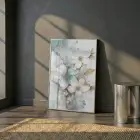 Hassas Çiçekler Su Yeşili Pastel Tekli Gümüş Metal Çerçeveli Cam Tablo Yatak Odası