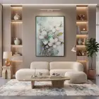 Hassas Çiçekler Su Yeşili Pastel Tekli Siyah Metal Çerçeveli Cam Tablo Yatak Odası