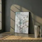 Hassas Çiçekler Su Yeşili Pastel Tekli Siyah Metal Çerçeveli Cam Tablo Yatak Odası