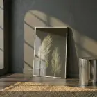 Süzülen Tüyler Koyu Altın Tekli Beyaz Metal Çerçeveli Cam Tablo Yatak Odası Koridor