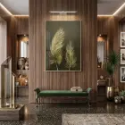 Süzülen Tüyler Koyu Altın Tekli Gold Metal Çerçeveli Cam Tablo Poster Dekoratif Obje