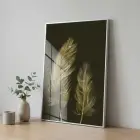 Süzülen Tüyler Koyu Altın Tekli Gümüş Metal Çerçeveli Cam Tablo Ev Dekorasyonu Oda