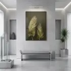 Süzülen Tüyler Koyu Altın Tekli Siyah Metal Çerçeveli Cam Tablo Salon Oturma Odası