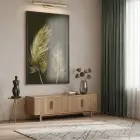 Süzülen Tüyler Koyu Altın Tekli Siyah Metal Çerçeveli Cam Tablo Salon Oturma Odası