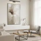 Geniş Çiçek Sıcak Krem Ton Tekli Gümüş Metal Çerçeveli Cam Tablo Duvar Salon