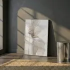 Geniş Çiçek Sıcak Krem Ton Tekli Gümüş Metal Çerçeveli Cam Tablo Duvar Salon