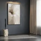 Geniş Çiçek Sıcak Krem Ton Tekli Siyah Metal Çerçeveli Cam Tablo Salon Oturma