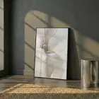 Geniş Çiçek Sıcak Krem Ton Tekli Siyah Metal Çerçeveli Cam Tablo Salon Oturma