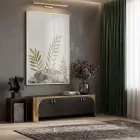 Bitkisel Yapraklar Doğal Toprak Tonları Tekli Beyaz Metal Çerçeveli Cam Tablo Yatak Odası