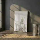 Bitkisel Yapraklar Doğal Toprak Tonları Tekli Gold Metal Çerçeveli Cam Tablo Poster Dekoratif