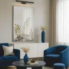 Bitkisel Yapraklar Doğal Toprak Tonları Tekli Gümüş Metal Çerçeveli Cam Tablo Salon Oturma