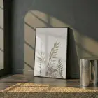 Bitkisel Yapraklar Doğal Toprak Tonları Tekli Siyah Metal Çerçeveli Cam Tablo Poster Dekoratif
