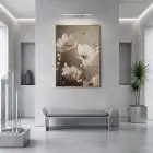 Narin Çiçekler Sıcak Bej Tonlar Tekli Gold Metal Çerçeveli Cam Tablo Yatak Odası