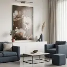 Narin Çiçekler Sıcak Bej Tonlar Tekli Siyah Metal Çerçeveli Cam Tablo Salon Oturma