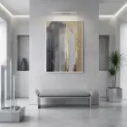 Altın Dokunuş Sıcak Bej Tonlar Tekli Beyaz Metal Çerçeveli Cam Tablo Duvar Salon