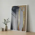 Altın Dokunuş Sıcak Bej Tonlar Tekli Beyaz Metal Çerçeveli Cam Tablo Duvar Salon