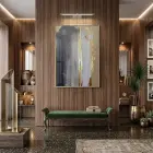 Altın Dokunuş Sıcak Bej Tonlar Tekli Gold Metal Çerçeveli Cam Tablo Ev Dekorasyonu