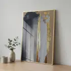 Altın Dokunuş Sıcak Bej Tonlar Tekli Gold Metal Çerçeveli Cam Tablo Ev Dekorasyonu
