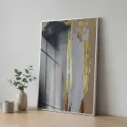 Altın Dokunuş Sıcak Bej Tonlar Tekli Gümüş Metal Çerçeveli Cam Tablo Poster Dekoratif