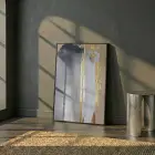 Altın Dokunuş Sıcak Bej Tonlar Tekli Siyah Metal Çerçeveli Cam Tablo Duvar Salon