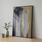 Altın Dokunuş Sıcak Bej Tonlar Tekli Siyah Metal Çerçeveli Cam Tablo Duvar Salon