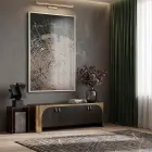 Odun Dokusu Kahve Gri Tonlar Tekli Beyaz Metal Çerçeveli Cam Tablo Duvar Salon